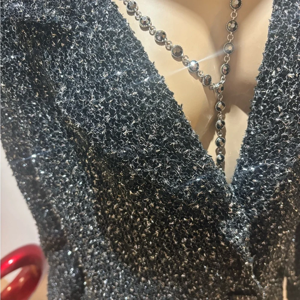 St. John novelty Metallic Black tweed Blazer silver thread evening 16 XL light